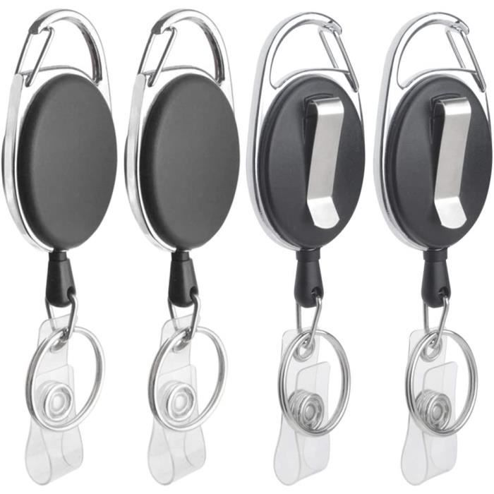 HFJKFW-Porte Badge Enrouleur Rétractable Robuste (4 Pièces Noir) Avec Corde En Fil D'acier De 27