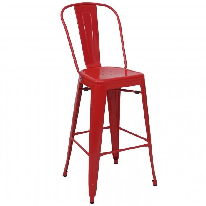 Lot de 4 tabourets de bar HWC-A73 avec dossier design industriel rouge
