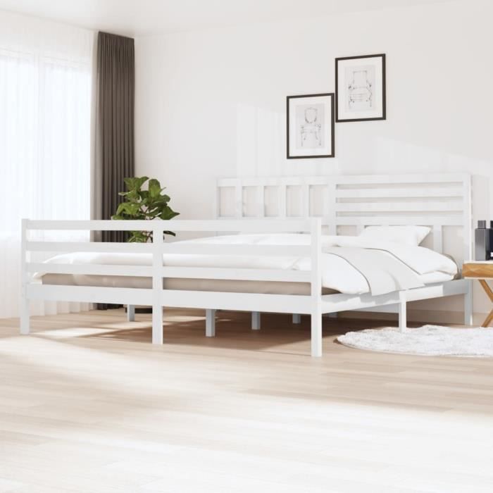lit adulte 2 places - jili - blanc bois massif - sommier à lattes 180x200 cm