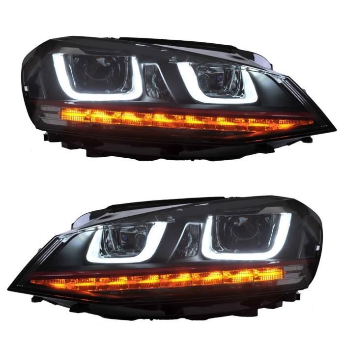 2 FEUX PHARE AVANT ROUGE LED POUR VW GOLF 7 AVEC CLIGNOTANTS LED ET FEUX DE JOUR LED