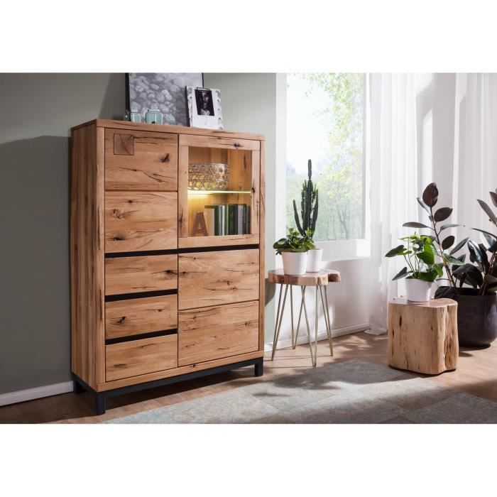 Buffet avec vitrine - Bois massif de chêne sauvage huilé (Bois naturel) - VILLANDERS #106