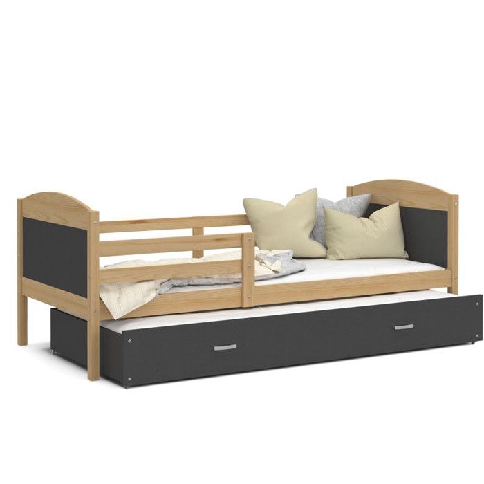 Lit Gigogne Mateo 90x190 matelas inclus Pin - gris Lit Gigogne Mateo 90x190 matelas inclus Pin - gris