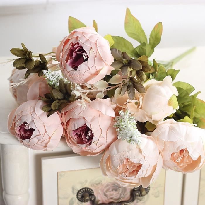 Fleurs Artificielles Roses Pivoine En Soie 50cm Gros Bouquet Arrangement De Fausses Fleurs Blanches Bricolage 18 1 1 Pc Cdiscount Maison