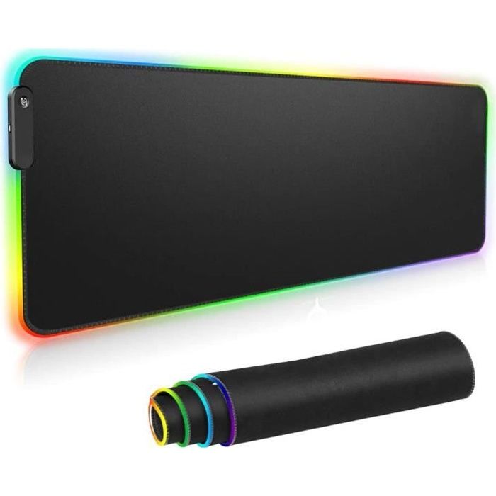 Tapis de Souris Gamer - LED - XXL 80x30cm - 14 Modes dÉclairage - Surface Antidérapante - RGB