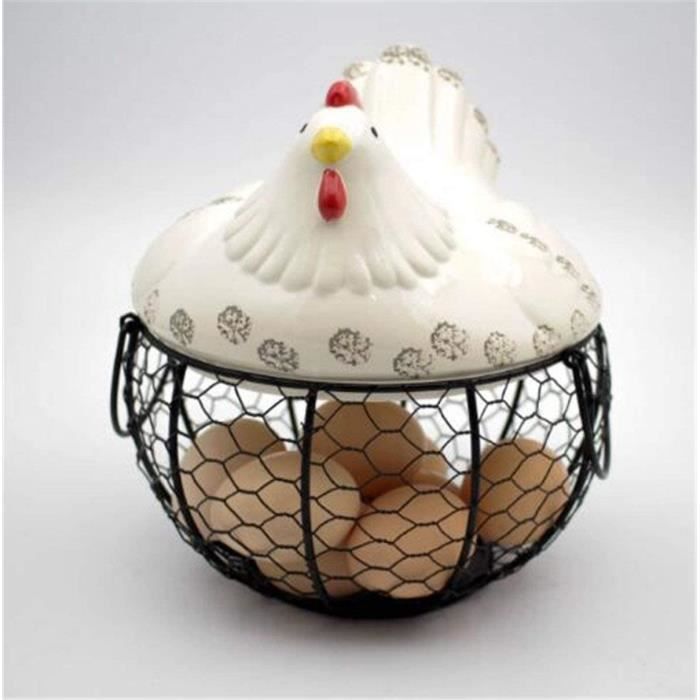 Panier De Rangement Métal Avec Couvercle Poule Céramique
