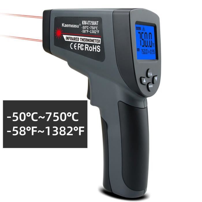 Pistolet Thermomètre Infrarouge Portable - Mesure -50°C à 550°C, Précision ±1.5°C, écran LCD