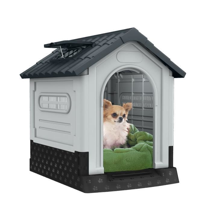 Meilleurs prix pour Aufun Niche d'extérieur en plastique pour animal domestique, Niche pour chien extérieur grille d'aération, 65 x 56,5 x 67 cm