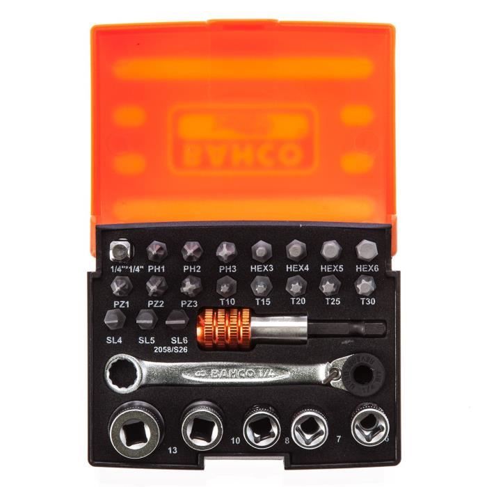 Jeu de tournevis BAHCO 14 po 26 pcs 2058S26 Alliage d'acier haute performance