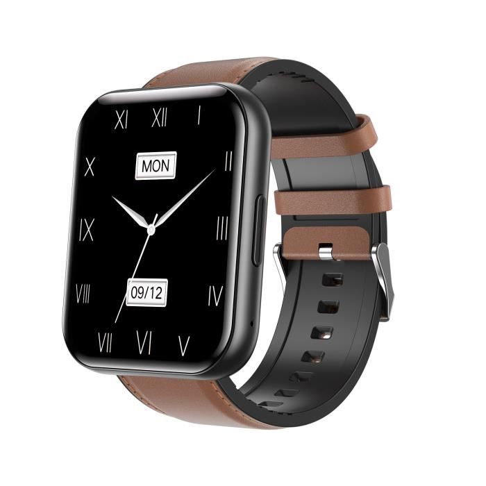 Montre connectée Bemi EXO 1.91 en cuir marron écran 1.91 appels 22 modes sportifs
