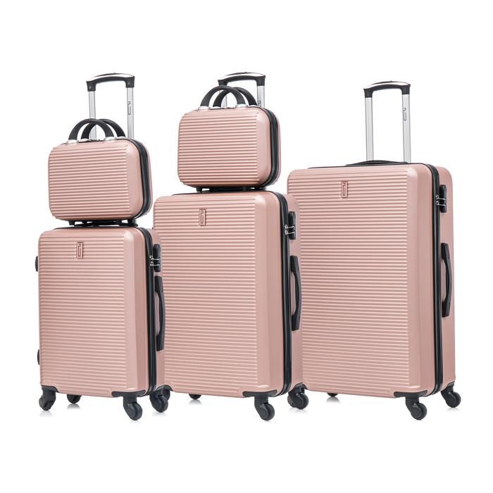 CELIMS - Set de 3 Valises et 2 Vanity Approuvées par 100+ Compagnies Aériennes (V12+V14+Cabine+Moyenne+Grande)) Rose Gold