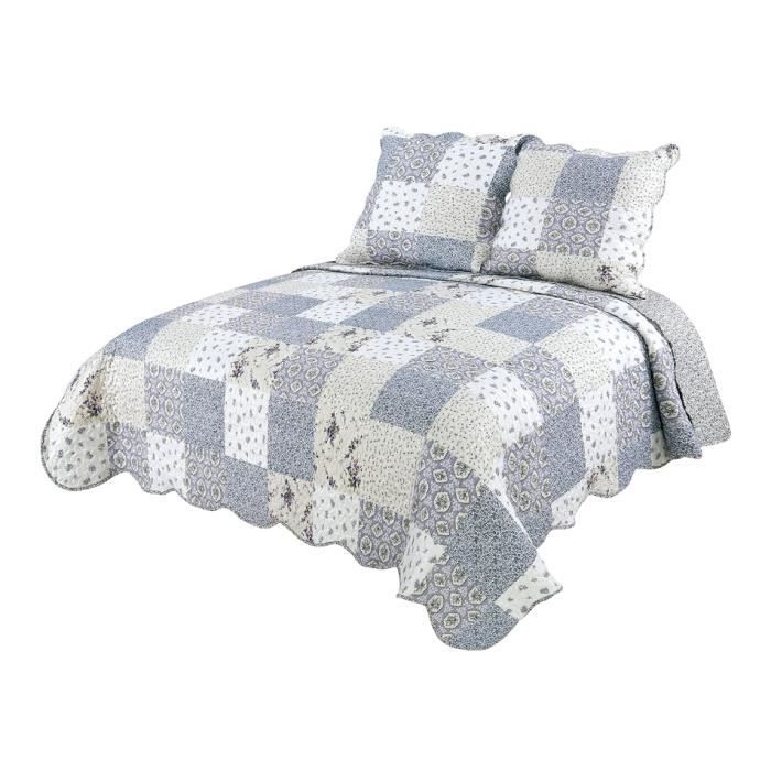 Autrefois Boutis Copriletto Trapuntato Myriade 230x250 Cm + 2 Federe 65x65 Cm - Patchwork Colorato, Regalo Per La Mamma