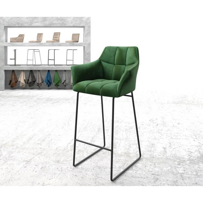 chaise de bar - delife - yulo-flex - velours vert - accoudoirs - cadre métal