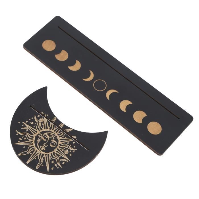 Lot De 4 Porte-cartes De Tarot En Bois Noir - Formes Lune (12 Cm) Et Rectangle (25 Cm) - Pour Autel, Divination, Décoration - Gravure Laser