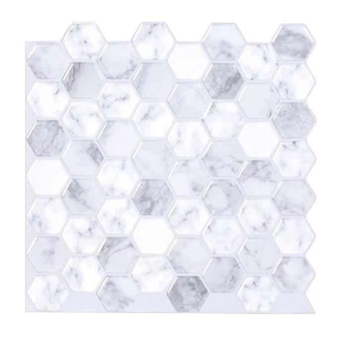 Autocollants Muraux Mosaïque Qiwenr - 10 Pièces 10x10cm PVC - Déco Cuisine Salle De Bain (Noir/Blanc/Gris)