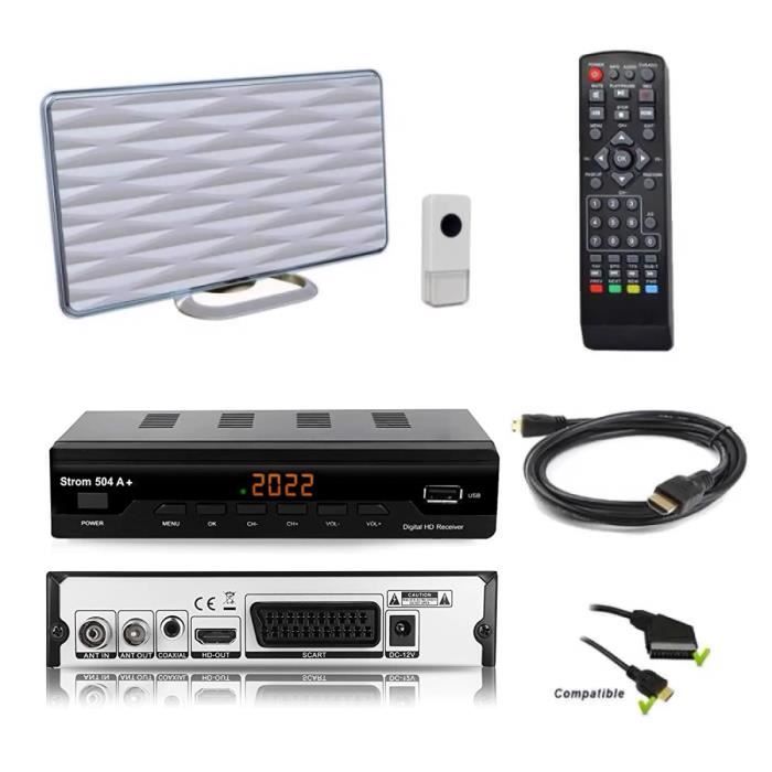 Kit TNT HD - Décodeur terrestre TNT DVB-T2 H.265 - USB / HDMI / Péritel + Mini antenne HDTV HD-935T (fonction sonnette)