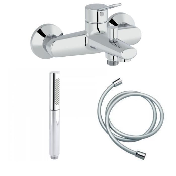 Mitigeur baindouche Jacob Delafon Eo, chromé + Douchette 2 jets Jacob