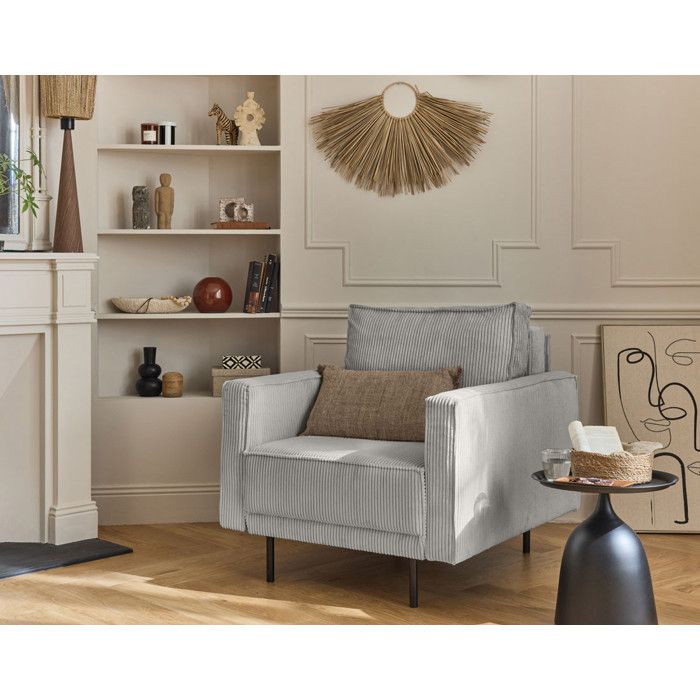 Charlie - fauteuil - pieds hauts - en velours côtelé - Gris clair
