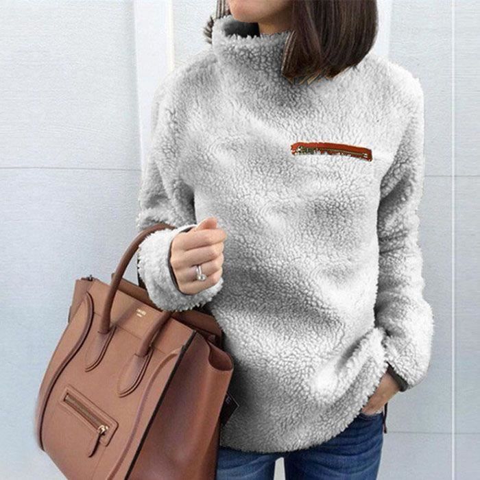 Automne Pull Femme Mode Fermeture Eclair Col Montant Manteau Bas Rose Doux En Peluche Pull Femmes Pullover Decontracte Pull De Noel Gris Achat Vente Pull Cdiscount