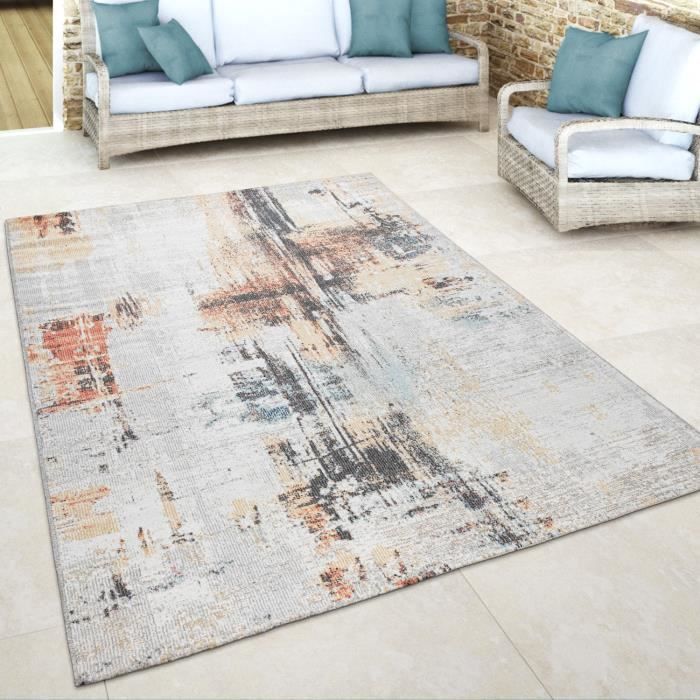 tapis d exterieur balcon terrasse vintage tapis de cuisine motif abstrait beige creme 160x230 cm cdiscount maison