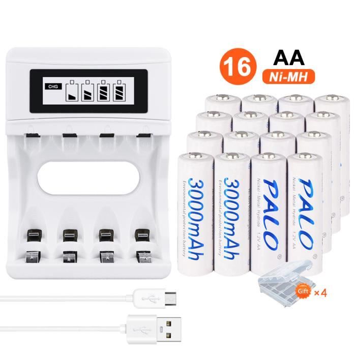 Lot De 16 Piles Rechargeables EBL AA LR06 2800mAh 1,2V Ni-Mh Haute Capacité, 1200 Cycles De Recharge