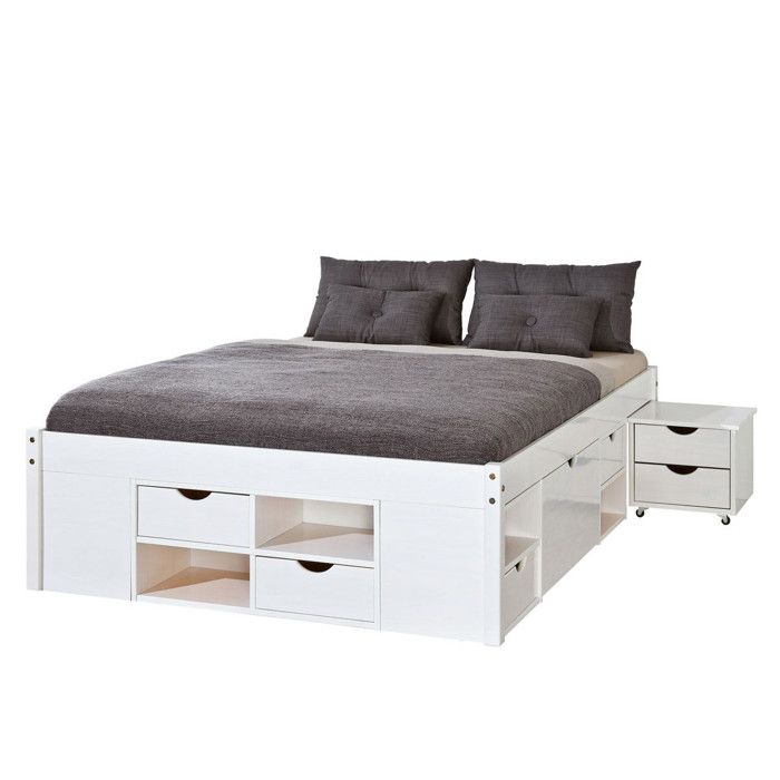 Lit Multi-Rangements Clark 140x200cm Blanc Lit Multi-Rangements Clark 140x200cm Blanc