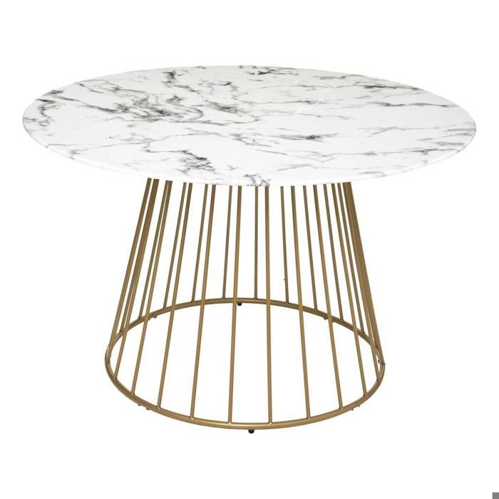 Table à manger ronde RAYO - Plateau effet marbre et pieds dorés - D.120cm 4 places - Atmosphera
