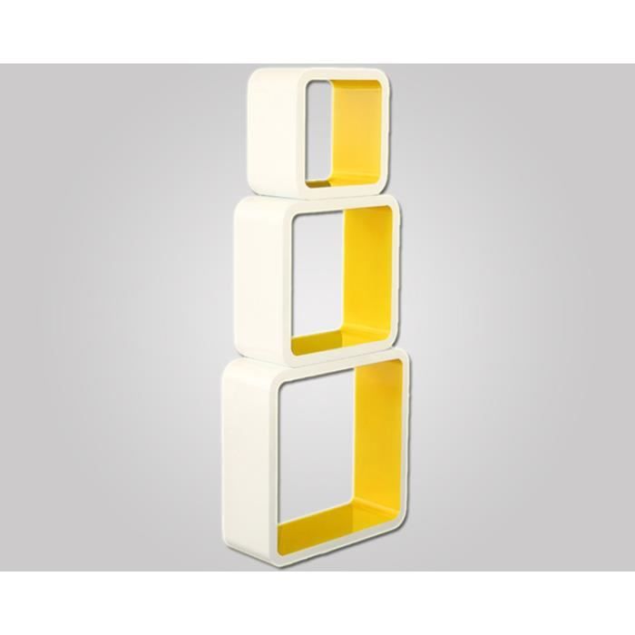 Etageres Cube Murale De 3 Pieces Coloris Jaune Achat Vente
