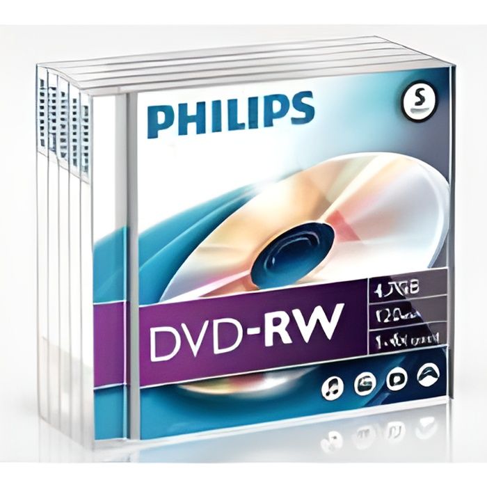 Philips DN4S4J05F - 5 x DVD-RW - 4.7 Go ( 120 minutes ) 1x - 4x - boîtier CD
