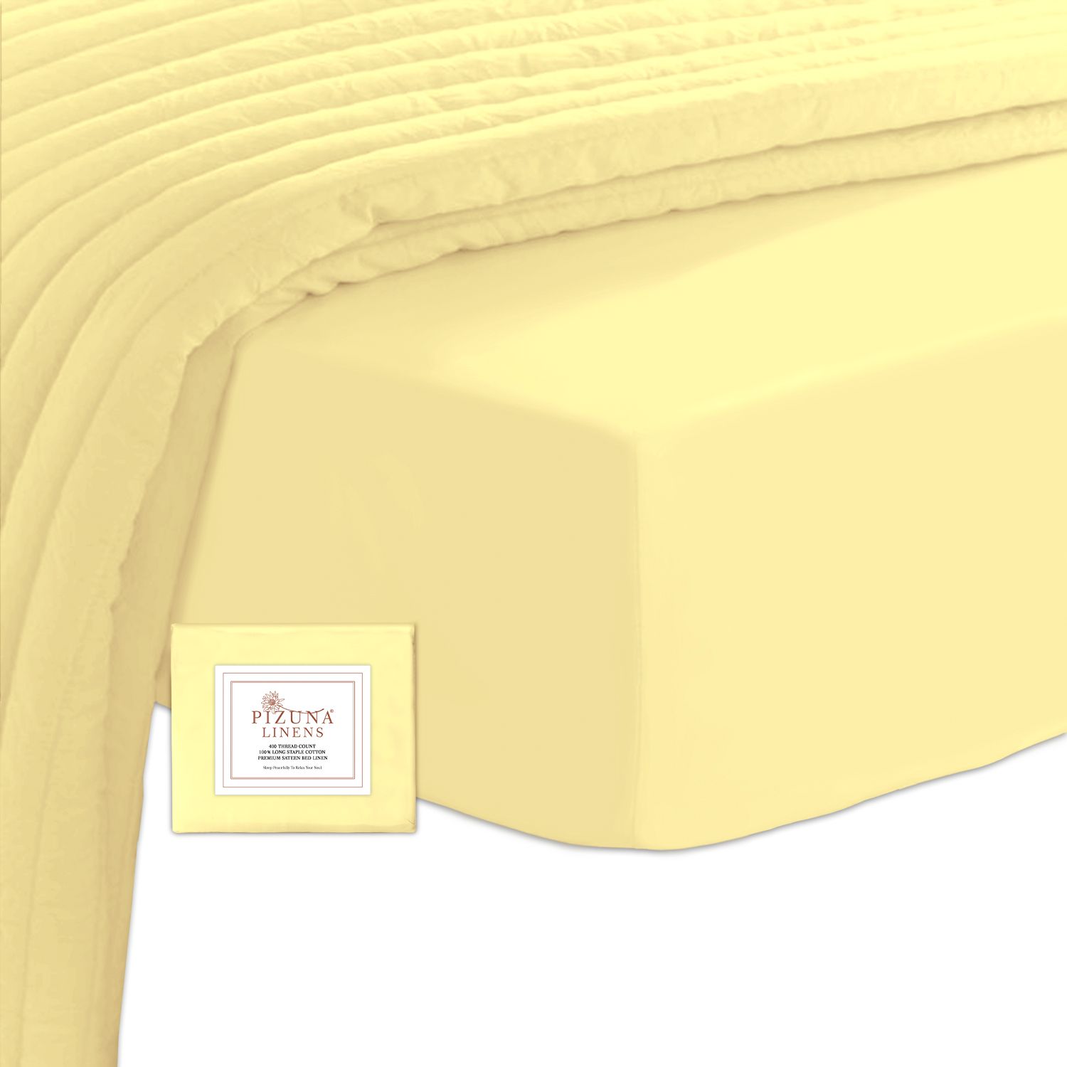 100% Coton Drap Housse 120x200 1 Personne Moelleux Jaune Satin de Coton Mercerisé 400 Fils Drap housse Bonnet de 40 cm - Pizuna