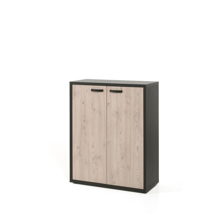 Meuble de rangement bureau DEPÉ – 2 portes – Chêne clair et Noir Meuble de rangement bureau DEPÉ – 2 portes – Chêne clair et Noir