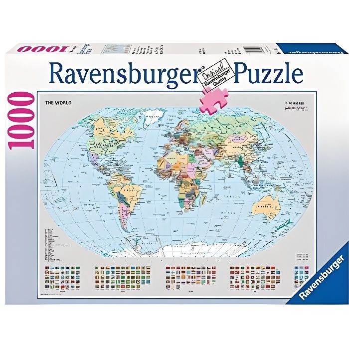 Puzzle Carte du Monde Politique Ravensburger - 1000 pièces - Adulte - Voyage et cartes