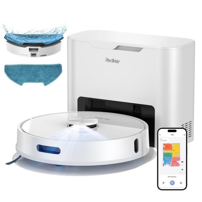 Redkey R10 Aspirateur Robot 4000 Pa avec Station de Vidangeavec Navigation LDSpour Tapis Poils d’Animaux et Sols Durs - Redkey