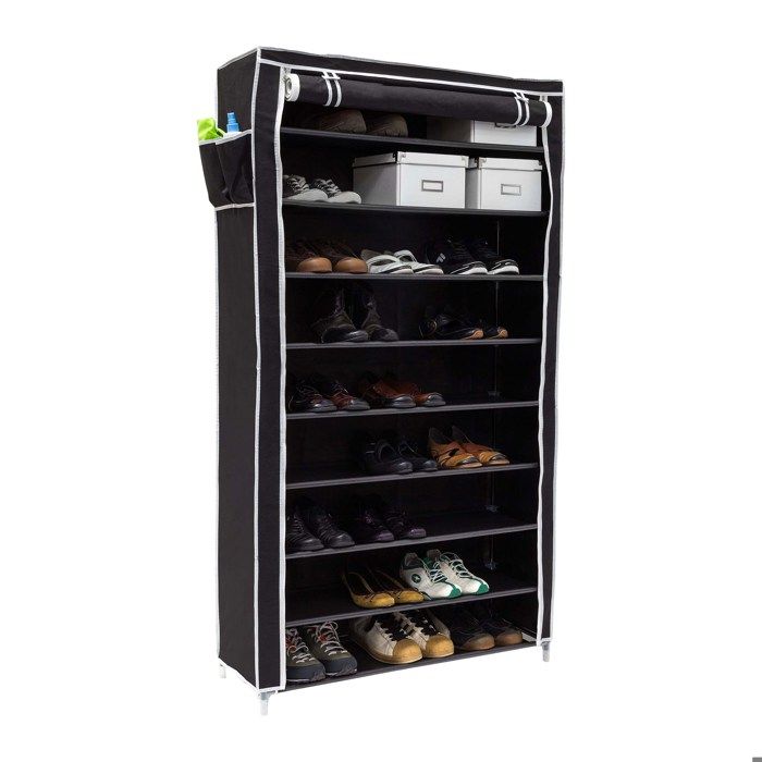 Relaxdays Meuble à chaussures VALENTIN 10 niveaux pour 45 paires de chaussures H x L x P : 161 x 88 x 30 cm noir