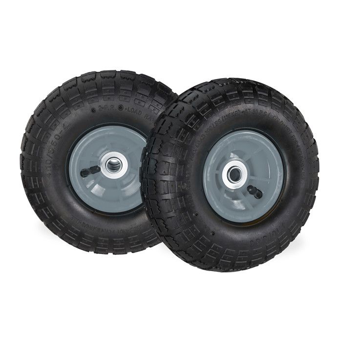 2 Pneus De Rechange 4.00-8 Pour Diable/Brouette - Charge 150kg - Avec Chambre à Air - Noir