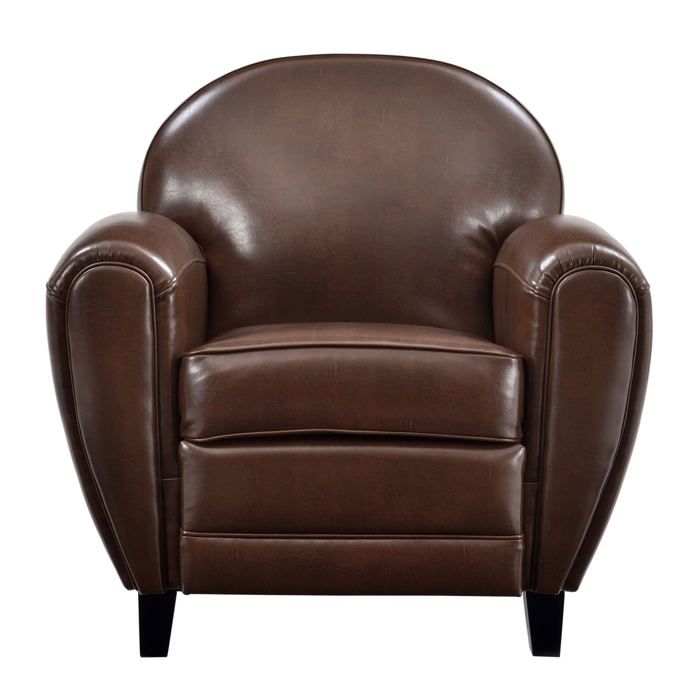 Fauteuil marron en croute de cuir enduite - Club - Maison Pavane