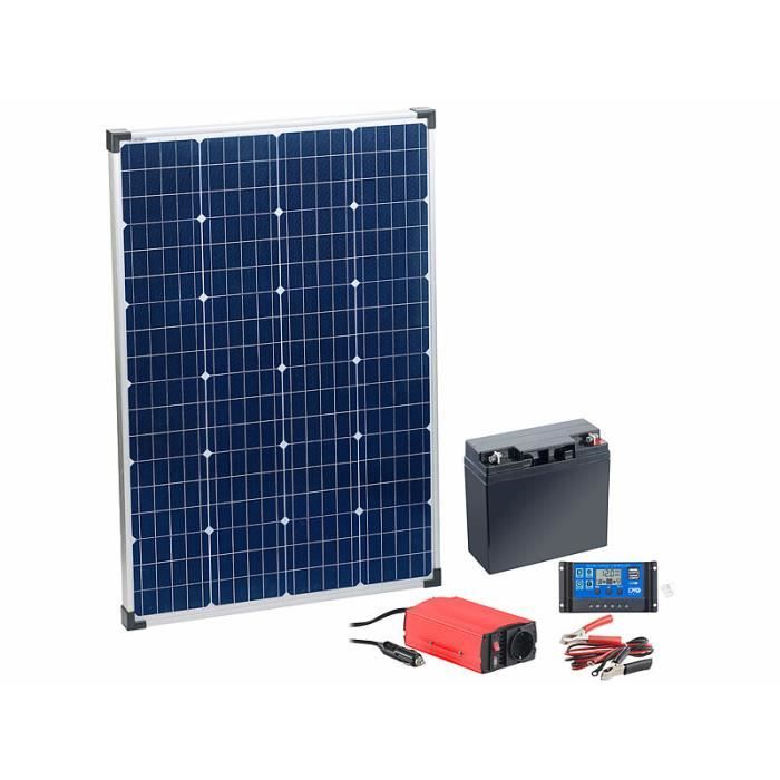 Panneau solaire 110 W avec batterie 12 V, régulateur 20 A et convertisseur  300 W - Cdiscount Bricolage