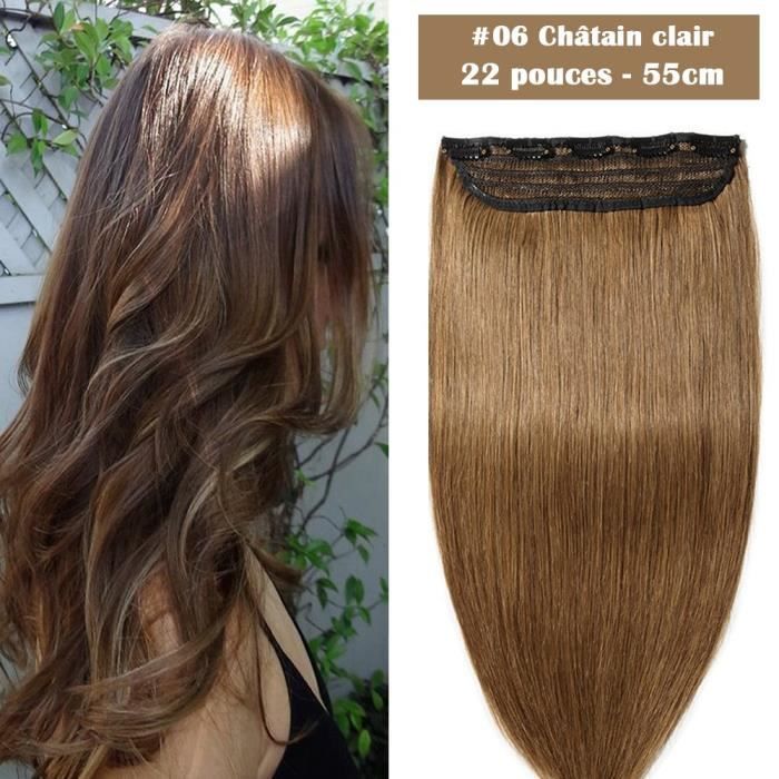 55CM Extensions Cheveux A Clips Naturels Type Epais 06 Châtain clair