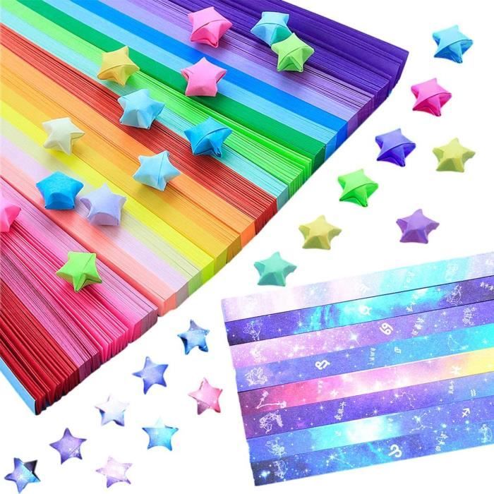 Oupados 2160 Bandes Papier Origami Étoiles – 24 Couleurs + Motifs Ciel Étoilé Arc-en-Ciel