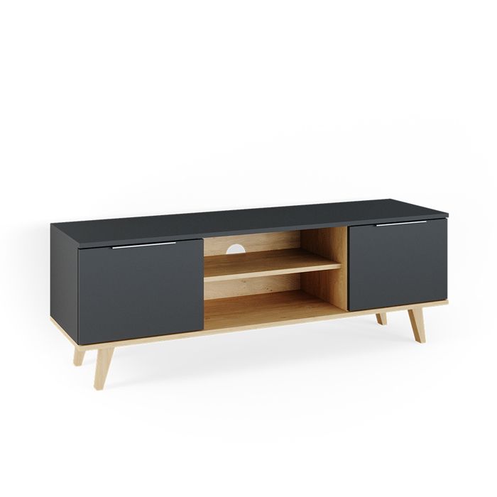 meuble tv vicco neptune - style scandinave - anthracite et chêne - résistant aux rayures - 138 x 49 x 40 cm