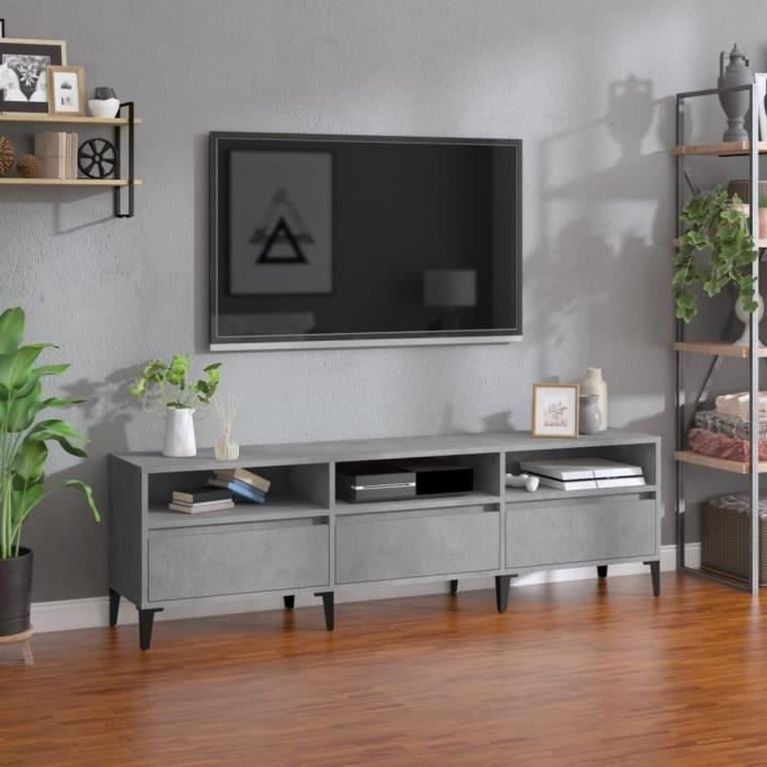 vidaXL Meuble TV gris béton 150x30x445 cm bois dingénierie 831921