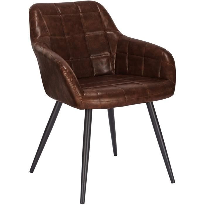 WOLTU Chaise de salle à manger rembourrée en similicuir aspect cuir antique Chaise de cuisine pieds en métal Brun Foncé
