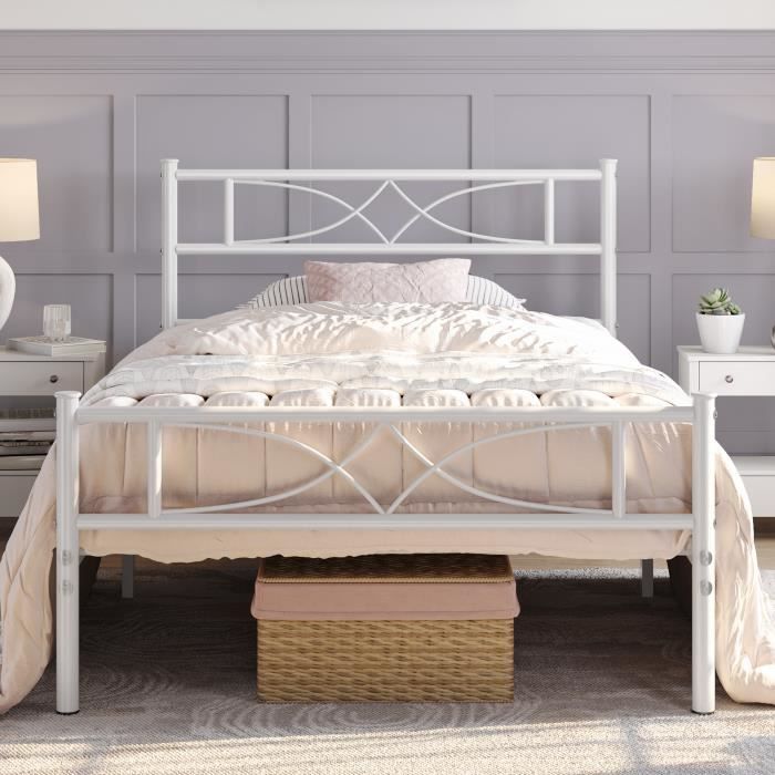 Lit Simple en Métal Blanc YAHEETECH - Pour Petits Espaces Adultes - 90x190 cm - Avec Espace de Rangement Lit Simple en Métal Blanc YAHEETECH - Pour Petits Espaces Adultes - 90x190 cm - Avec Espace de Rangement
