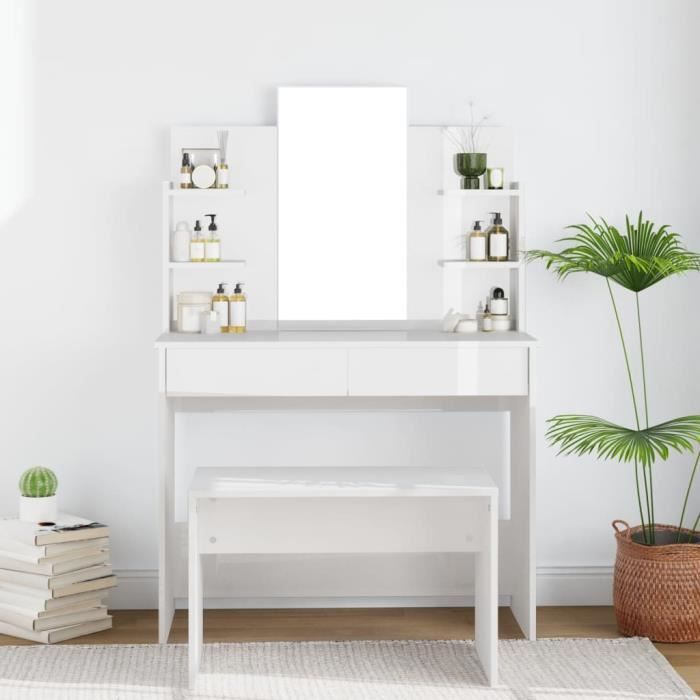 Coiffeuse vidaXL Coiffeuse avec LED Blanc brillant 74,5x40x141 cm