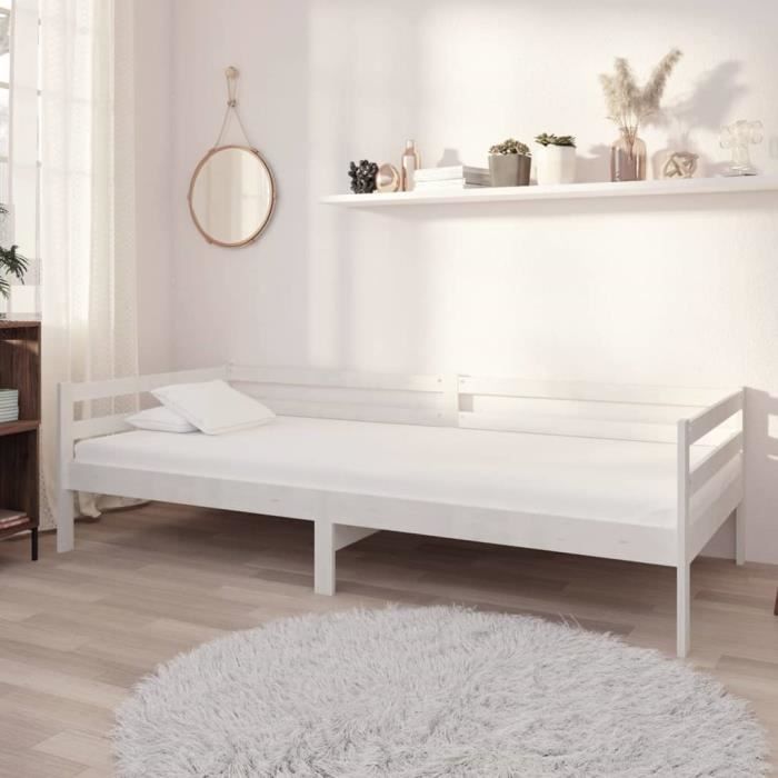 lit avec tiroirs 90x200 cm blanc en bois de pin massif - yosoo - rho - sommier à lattes - contemporain