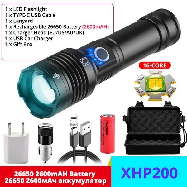 Lampe Torche Tactique LED 30W Rechargeable - 1 Million De Lumens, Zoom, Résistante à L'Eau IP65