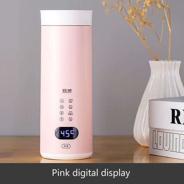 Bouilloire électrique de Voyage sans Fil 400 Ml, Petite Bouilloire Portable avec Chargement USB avec Mélangeur Rotatif, Tasse de Mélange Chauffante 55 ℃ pour thé, café, Lait