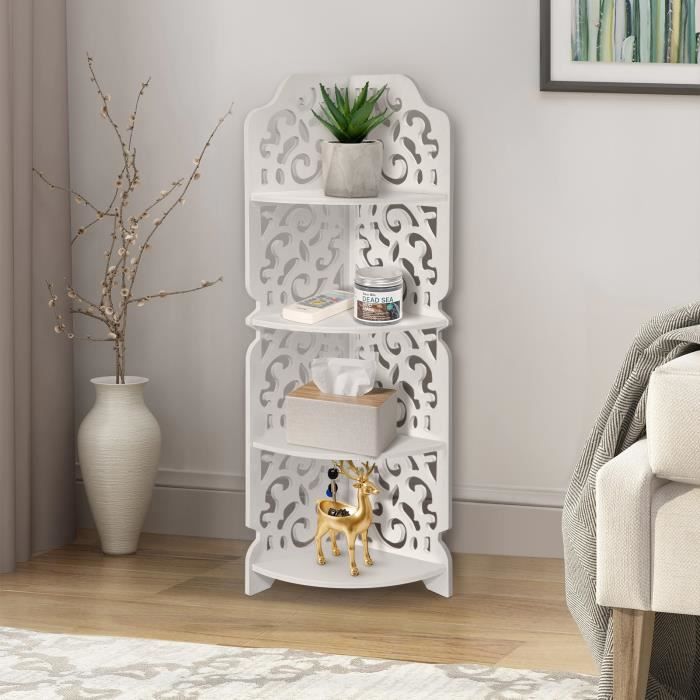 Meuble de Rangement d’Angle à 4 Niveaux, Mural Étagère d'Angle Sculpté Hydrofuge pour Salle de