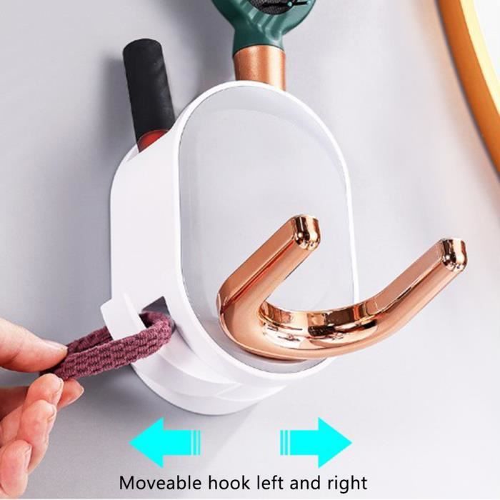 Porte Sèche Cheveux Mural Adhésif, Support Aluminium Avec Rangement Et Cable Salle De Bain Noir 91950013