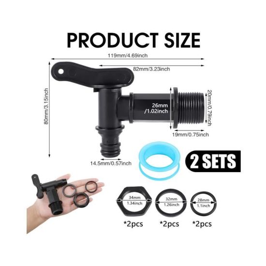 2 Pièces Robinet pour Tonneau à Eau 3/4 Pouce Plastique avec Joint Contre-Écrou et Ruban Robinet 2 Pièces Robinet pour Tonneau à Eau 3/4 Pouce Plastique avec Joint Contre-Écrou et Ruban Robinet
