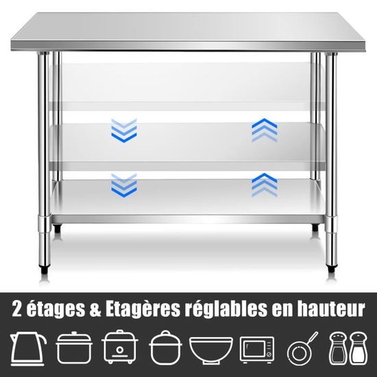 Table De Travail En Inox Avec 2 étagères - 91.5x61x90 Cm, Charge Max 250 Kg | Pour Cuisine, Atelier, Garage - 4